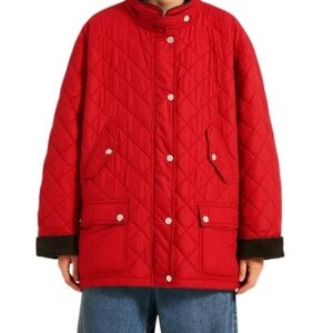 Lauren Ralph Lauren red quilted brown corduroy trim barn coat chore jacket 3X
